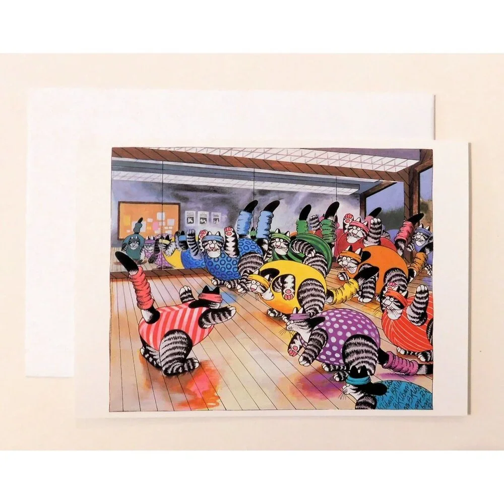 B. Kliban Cat Aerobics At The Gym Blank Notecard Envelope 6.75